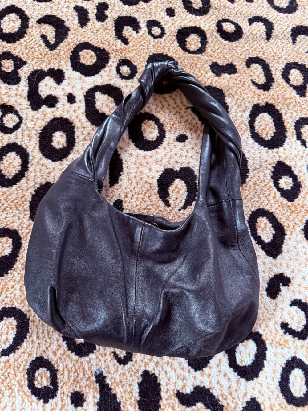 Black Leather Hobo Shoulder Bag